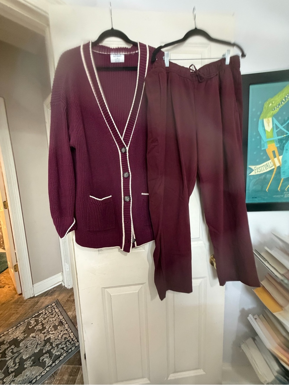 Old Navy Burgundy Knit Cardigan with Matching Burgundy Drawstring Pants